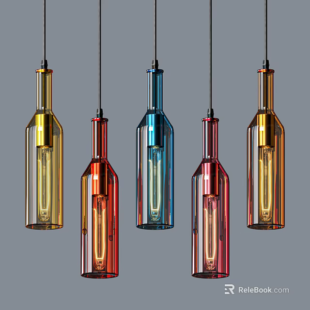 Colorful Wine Bottle Shaped Glass Chandeliers for Modern Home Decor Lighting Design 3d model 