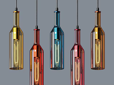 Colorful Wine Bottle Shaped Glass Chandeliers for Modern Home Decor Lighting Design 3d model