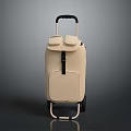 Beige Suitcase with Telescopic Handle and Wheels Top Pockets and Front Compartment Modern Luggage Design