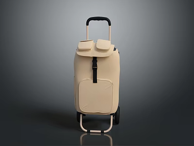 Beige Suitcase with Telescopic Handle and Wheels Top Pockets and Front Compartment Modern Luggage Design 3d model