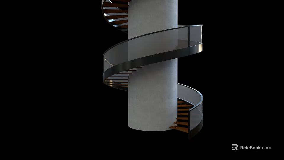 Modern Spiral Staircase Design With Concrete Central Column Glass Railing And Wooden Steps 3d model 