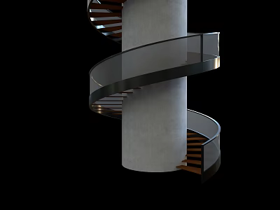 Modern Spiral Staircase Design With Concrete Central Column Glass Railing And Wooden Steps 3d model
