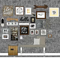 Decorative Photo Wall with Framed Art Inspirational Quotes Ampersand Symbol Bench and Gray Wall