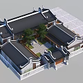 Ancient Chinese Architecture With Courtyard Symmetrical Layout Overhanging Eaves And Black Tiled Roofs