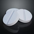 Three White Round Scored Tablets On Black Background With Reflection 3d model