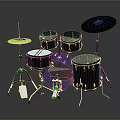 Modern Blue Drum Set Musical Instrument With Yellow Cymbals And Silver Stands