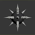 Spiked Mace Weapon With Long Metal Handle And Sharp Decorative Spikes