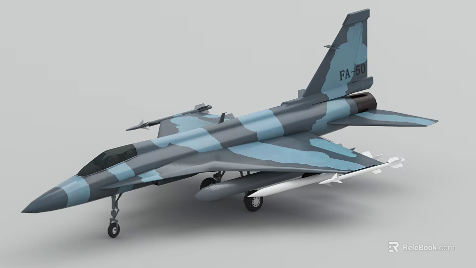 Blue Gray Camouflage Fighter Jet With FA 387 Tail Number Missiles And Landing Gear 3d model 