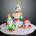 Festive Christmas Decorations with Small Trees Mouse Snowman and Gift Boxes on Snowy Base