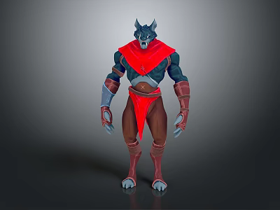 Game and Movie Character With Wolf Head Horns Red Cape and Blue Body Armor 3d model