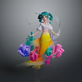 Mermaid Character With Green Hair And Yellow Tail Surrounded By Colorful Corals And Bubbles