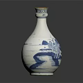 White Ceramic Vase With Blue Wave Patterns And Gold Decorative Rim 3d model