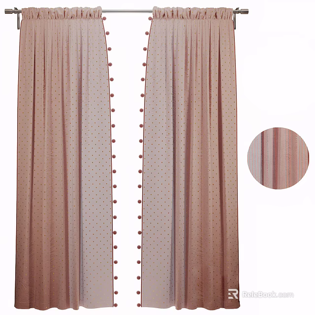 Elegant Soft Pink Fabric Curtains With Striped And Dotted Patterns Design 3d model 
