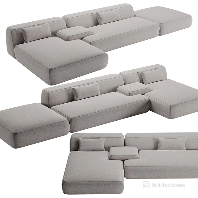 Modern Light Gray Sectional Sofa With Modular Design Plush Pillows And Cozy Fabric 3d model
