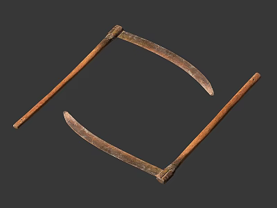 Rusty Metal Road Facilities With Wooden Handles In Crossed Placement 3d model