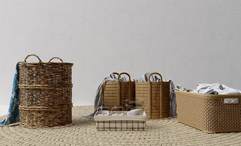 Modern Storage Basket Rattan Laundry Basket Storage Basket Bamboo Basket Bath Towel 3d model