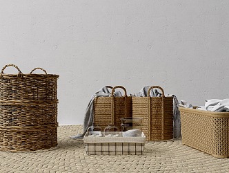 Modern Storage Basket Rattan Laundry Basket Storage Basket Bamboo Basket Bath Towel 3d model