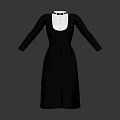 Women's Elegant Black Dress Featuring White Collar And Long Sleeves