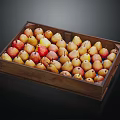 Fresh Yellow and Red Pears Filled in Wooden Tray on Black Background