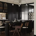 Modern Living Room Dining Area With Leather Sofa Wooden Floor Green Plant And Pendant Light