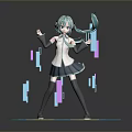 Child With Teal Twin Tails In School Uniform Standing On Hexagonal Platform With Colorful Blocks