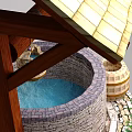 Traditional Well With Wooden Roof Frame Water Wheel Stone Well Circle And Wooden Buckets