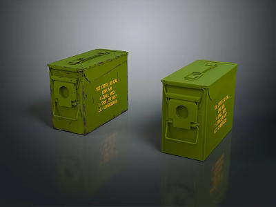 Green Military Storage Crates With Yellow Text Labels And Worn Surface Design 3d model