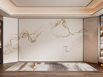 Modern Interior With Artistic Wall Design And Carpet 3d model