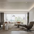 Modern Living and Dining Room Interior with Sofa Armchair Dining Table TV and Floor Lamp