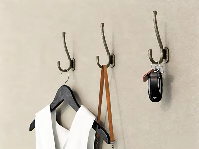 Vintage Metal Wall Mounted Hooks Organizing Hanger Leather Belt And Keychain 3d model
