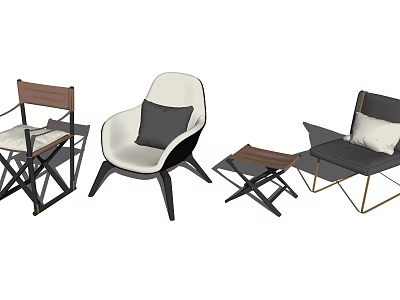 Modern Leisure Chairs With Various Designs Wooden Metal Frames And Ottoman 3d model