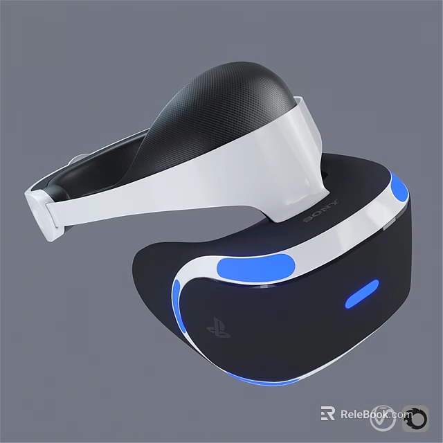 PlayStation VR Headset With White Black Design And Blue Lighting Features 3d model 