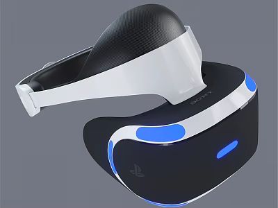 PlayStation VR Headset With White Black Design And Blue Lighting Features 3d model