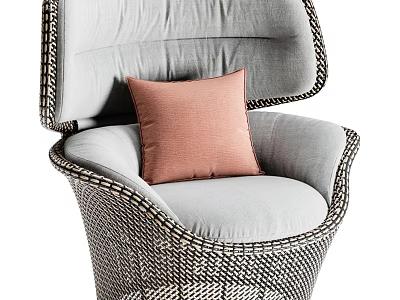 Modern Wicker Leisure Chair with Light Gray Cushion and Pink Pillow 3d model