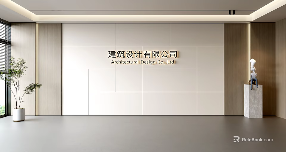 Minimalist Double Bed Background Design With White Wall And Wooden Decor Elements 3d model