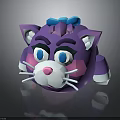 Cartoon Purple Cat Doll with Blue Bow Blue Eyes Pink Cheeks White Paws and Whiskers