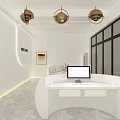 Modern Beauty Salon Interior With White Curved Reception Desk Pendant Lights And Marble Floor