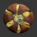 Freshly Baked Round Artisan Bread With Golden Crust And Cheese Filling