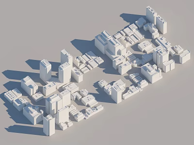 White Urban Building Cluster 3D Model With Modern Architecture And Various Heights 3d model