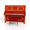 Classic Red Upright Piano Furniture With Carved Details And Stool