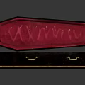 Open Black Funeral Casket With Pink Velvet Lining And Gold Trim