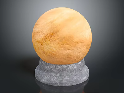 Natural Wooden Sphere With Gray Stone Base Decorative Piece Showcasing Fine Craftsmanship And Texture 3d model