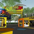 Yellow Multi Level Container Building Design With Outdoor Trees And Colorful Ground 3d model