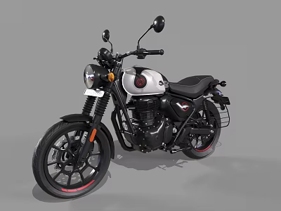 Vintage Style White And Black Motorcycle With Round Headlight And Red Rim Accents 3d model
