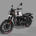 Vintage Style White And Black Motorcycle With Round Headlight And Red Rim Accents