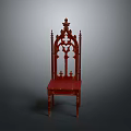Red Gothic Style Wooden Chair With Intricate Carved Backrest Design