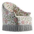 Elegant Single Chair With Floral Pattern Green Leaves Pink Flowers And Fringe