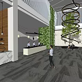 Modern Front Desk Reception Area Featuring Marble Desk Living Plant Wall And Spiral Decor