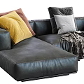 Large Sectional Sofa with Yellow Brown White Pillows and Cozy Throw Blanket