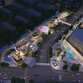 Modern Commercial Landscape Design With Urban Roadways Landscaped Areas Waterway And Lighting